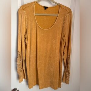 Torrid Mustard Long Sleeve Top with Crochet Sleeves